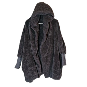 Hooded Fleece Teddy Coat Pockets Body Wrap Gray Fits M/L